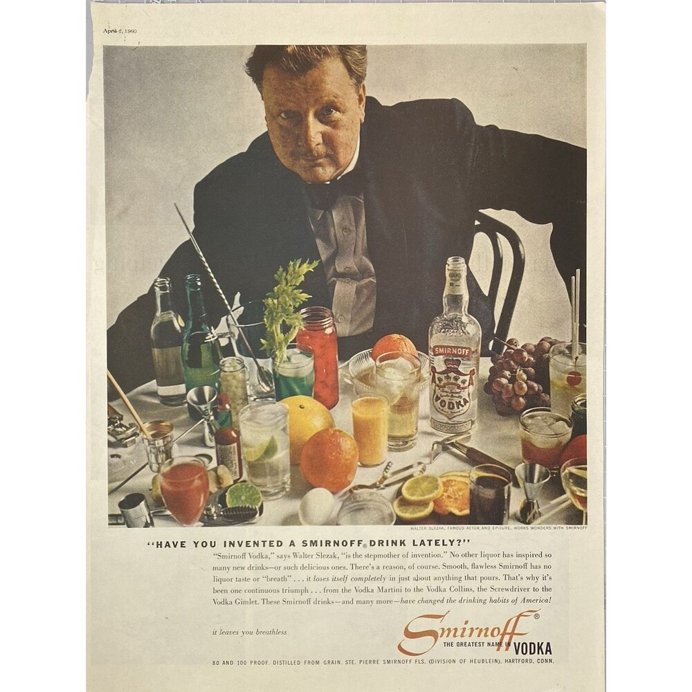 Smirnoff Vodka Walter Slezak: Have You Invented a Smirnoff Drink Lately?" Ad '60
